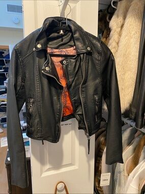 Free People Black Faux Leather Moto Jacket Size XS